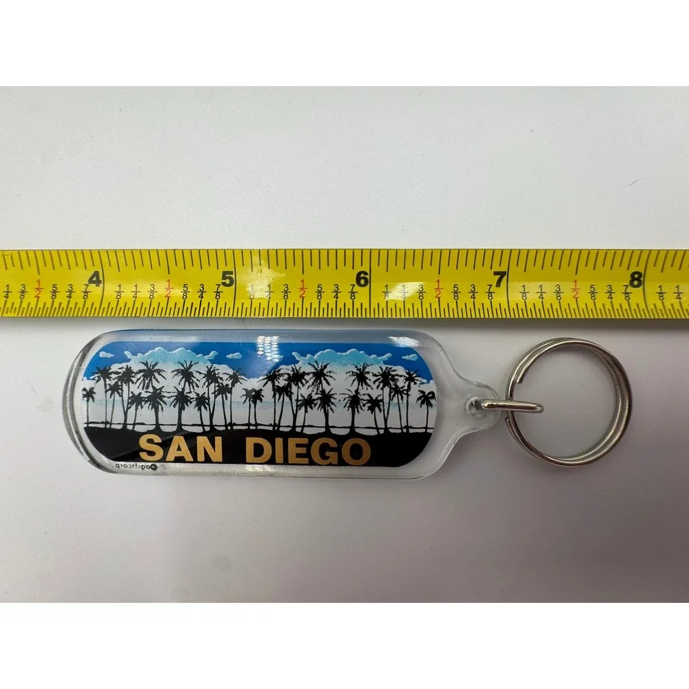 San Diego California‎ Souvenir Keychain Palm Trees Acrylic Giftcorp Clear Blue